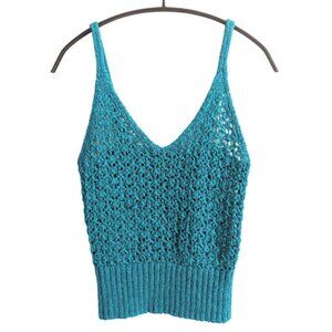 J.Crew Cropped V-Neck Sweater-Tank in Textured Pointelle, Retro Jade Green